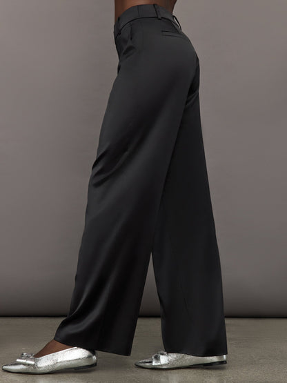 Carbon38 | Satin Straight Leg Pant - Black