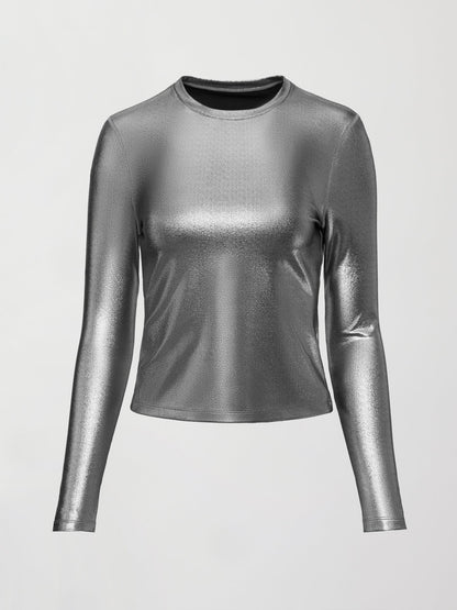 Carbon38 | Liquid Metallic Long Sleeve Top - Metallic Silver
