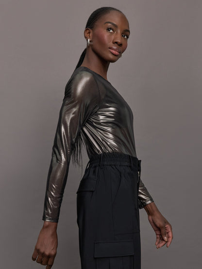 Carbon38 | Silver Mesh Long Sleeve Top - Grey Mesh