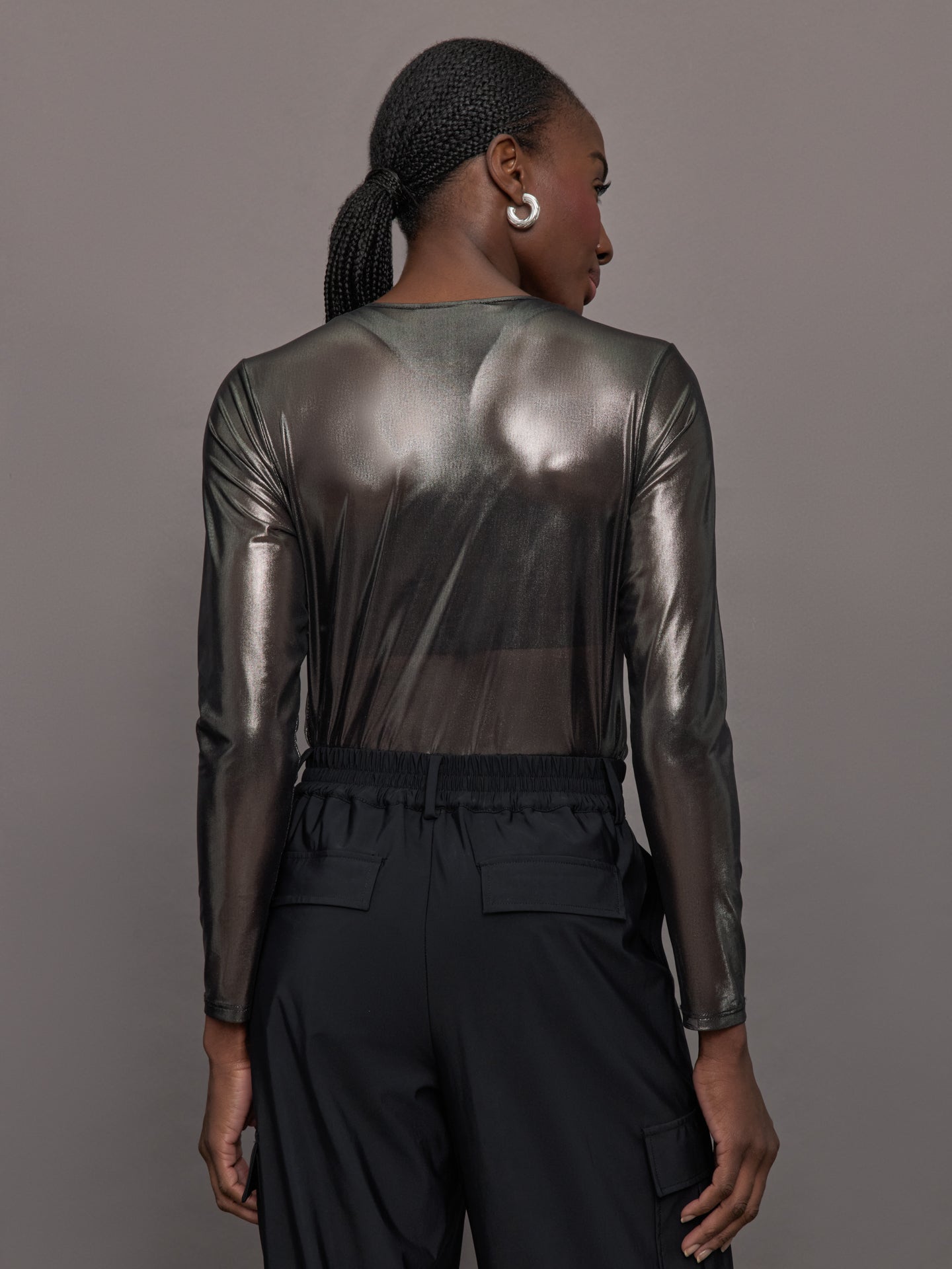 Carbon38 | Silver Mesh Long Sleeve Top - Grey Mesh