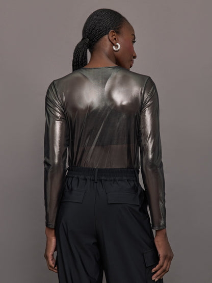 Carbon38 | Silver Mesh Long Sleeve Top - Grey Mesh