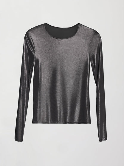 Carbon38 | Silver Mesh Long Sleeve Top - Grey Mesh