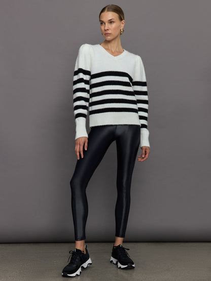 Carbon38 | Striped Puff Sleeve Sweater - Cream/ Black