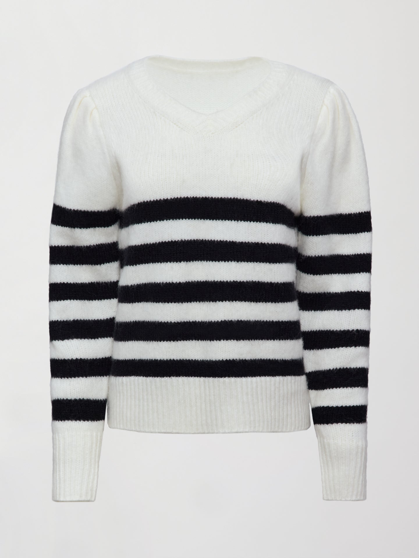 Carbon38 | Striped Puff Sleeve Sweater - Cream/ Black