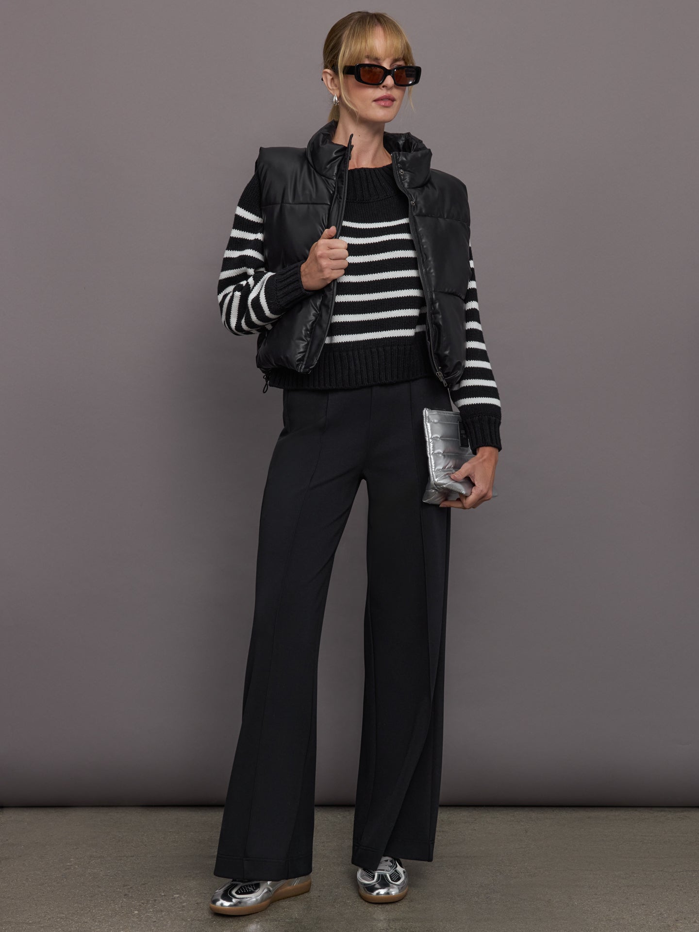 Carbon38 | Slouchy Off Shoulder Sweater - Black / White Stripe