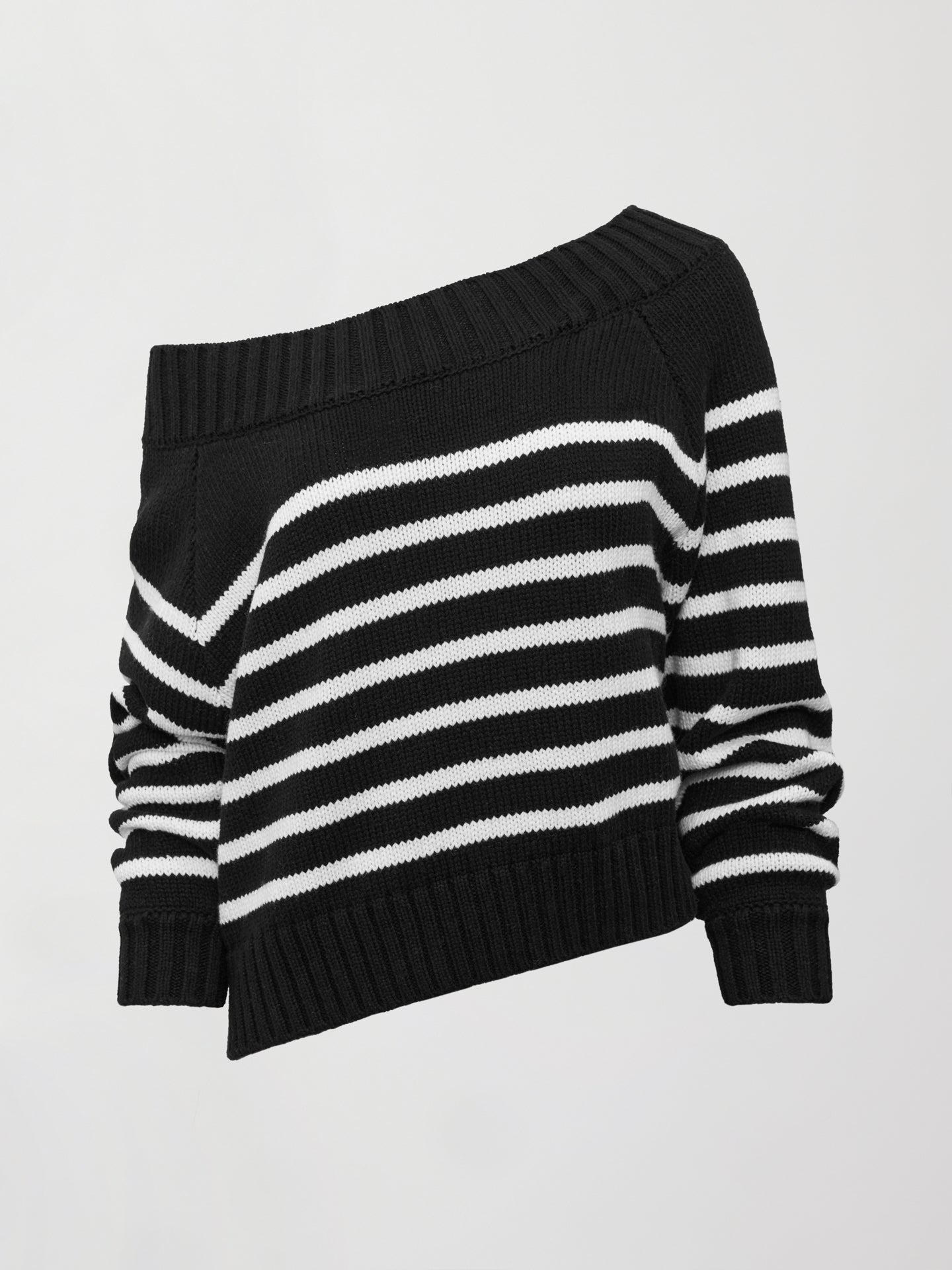 Carbon38 | Slouchy Off Shoulder Sweater - Black / White Stripe