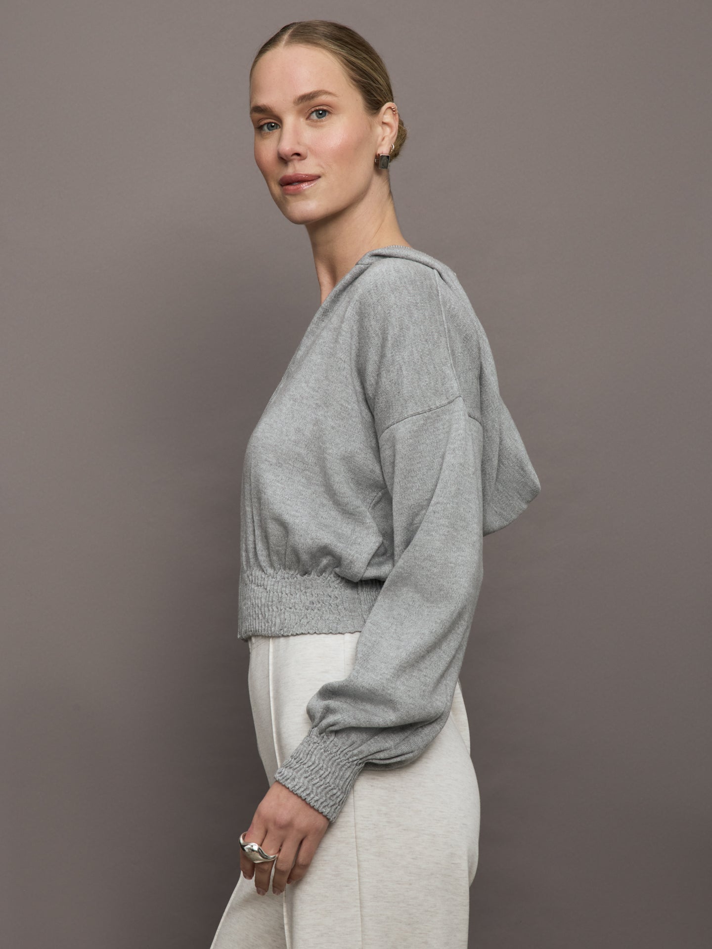Carbon38 | Nomia Ruched Zip Hoodie - Heather Grey