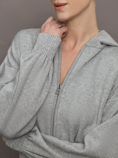 Carbon38 | Nomia Ruched Zip Hoodie - Heather Grey