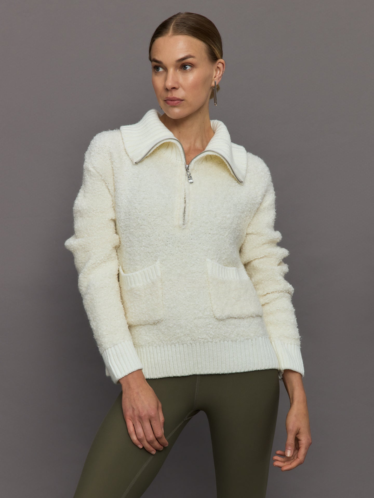 Carbon38 | Half Zip Boucle Pullover - Off White