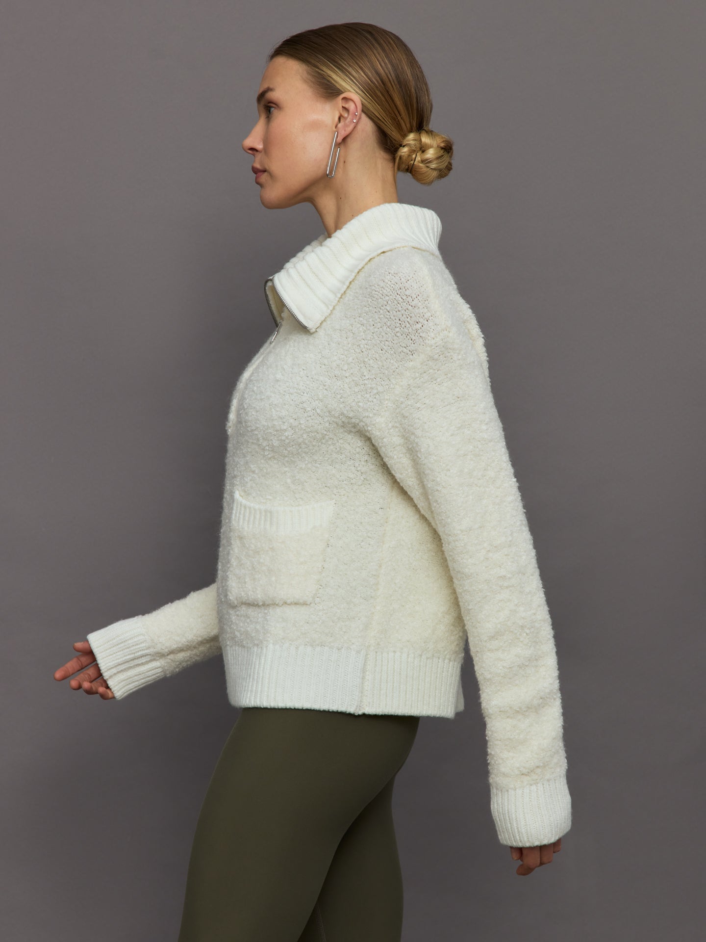 Carbon38 | Half Zip Boucle Pullover - Off White