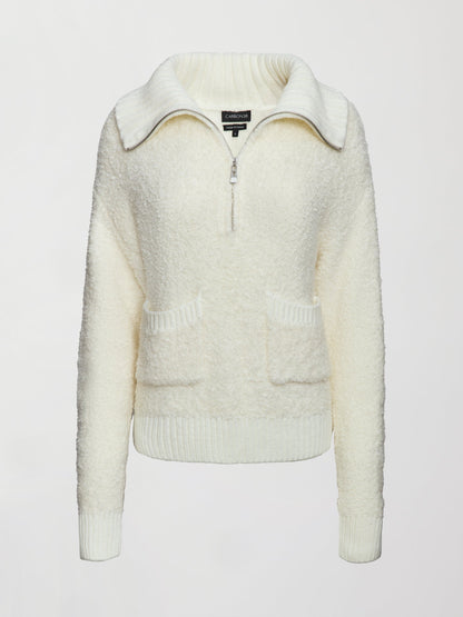 Carbon38 | Half Zip Boucle Pullover - Off White