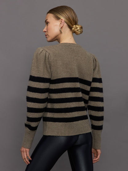 Carbon38 | Striped Puff Sleeve Sweater - Stone/ Black