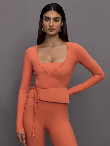 Carbon38 | Long Sleeve Tie Top in Melt - Burnt Sienna