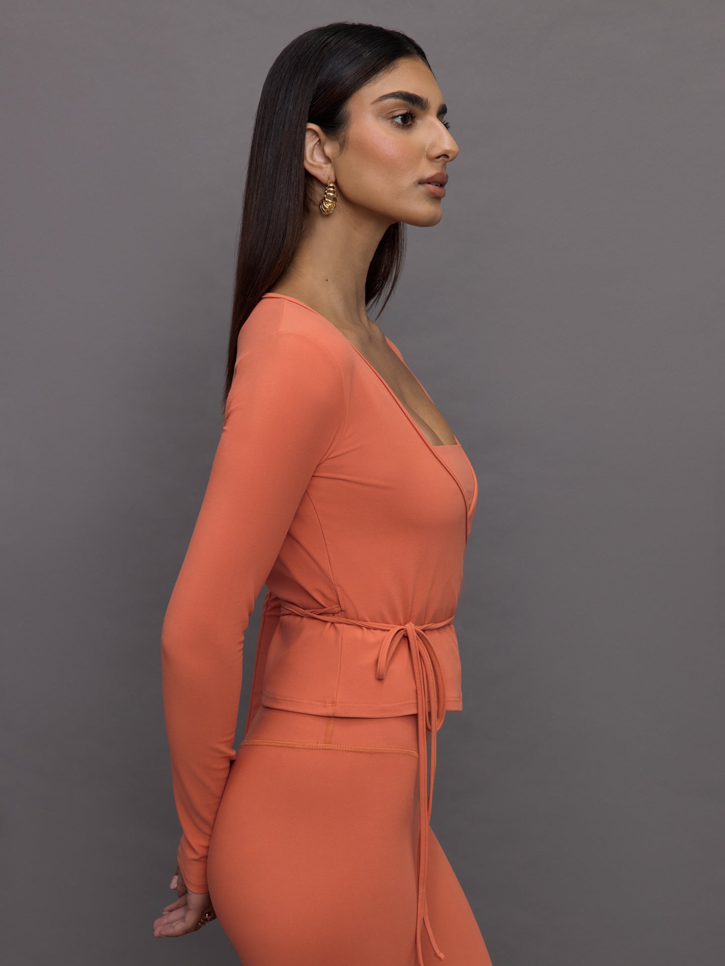 Carbon38 | Long Sleeve Tie Top in Melt - Burnt Sienna