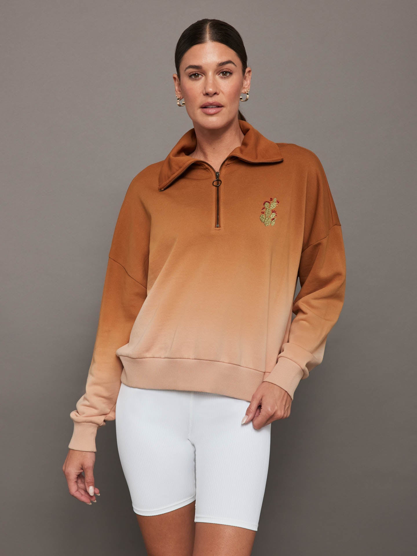 Carbon38 | Ombre French Terry Half Zip / Cactus - Caramel Cafe to Rose Cloud