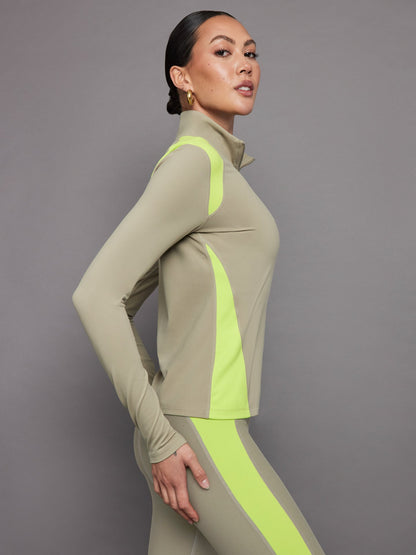 Carbon38 | Colorblock Half Zip Top in Melt - Silversage / Acid Lime