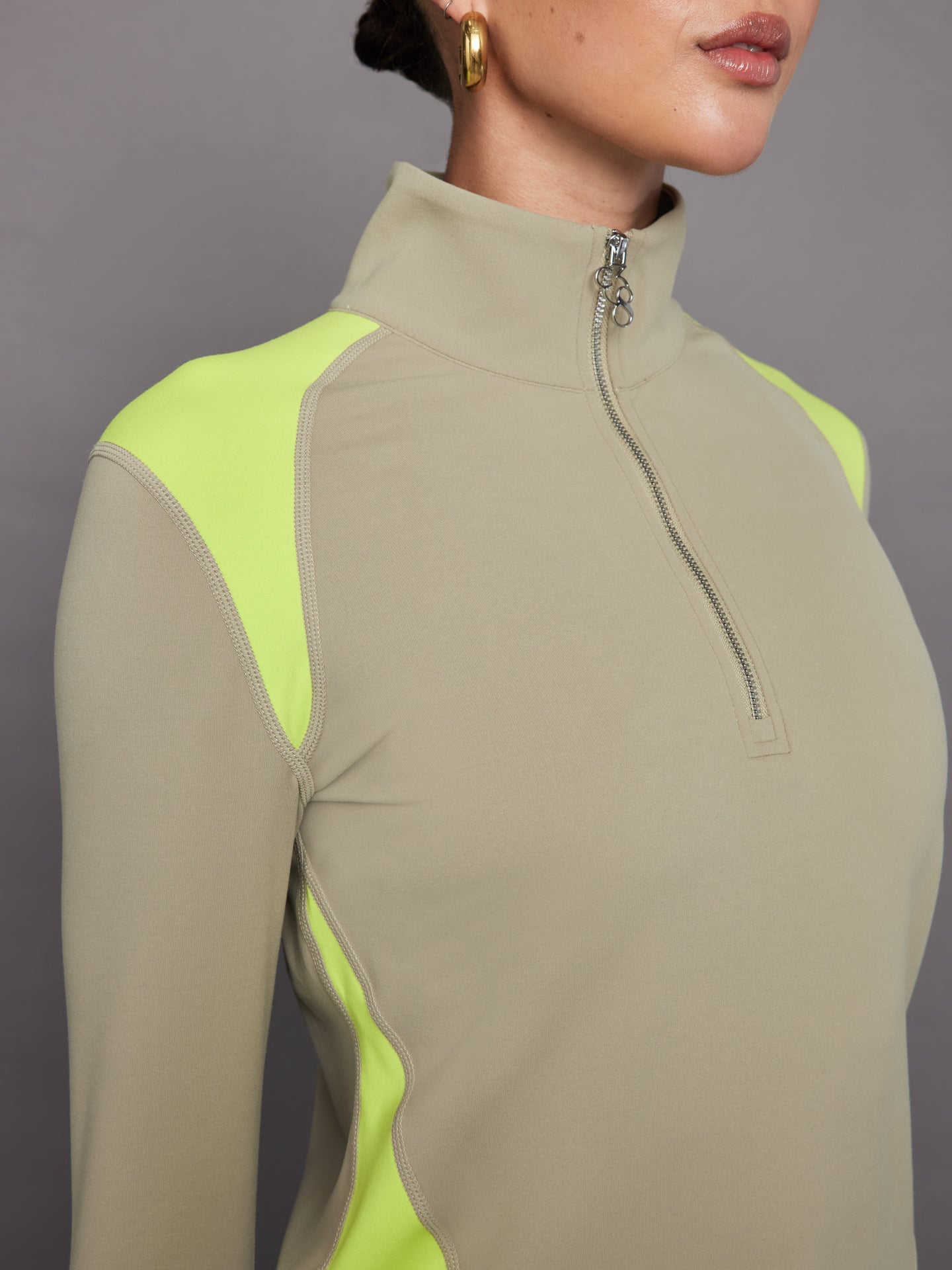 Carbon38 | Colorblock Half Zip Top in Melt - Silversage / Acid Lime