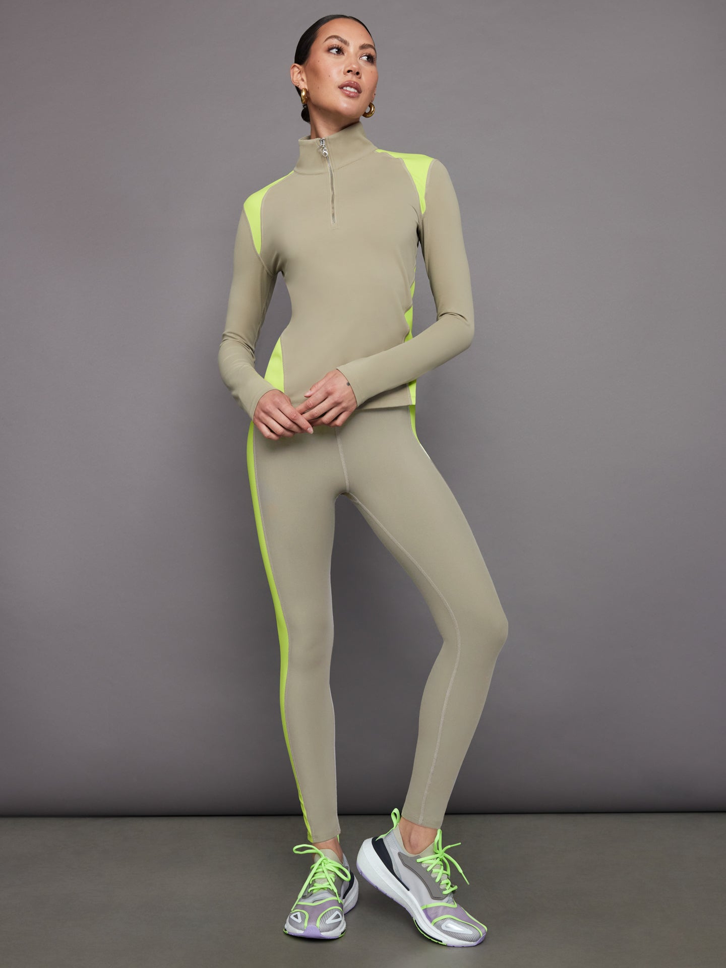 Carbon38 | Colorblock Half Zip Top in Melt - Silversage / Acid Lime