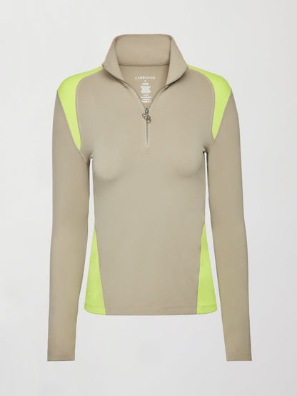 Carbon38 | Colorblock Half Zip Top in Melt - Silversage / Acid Lime