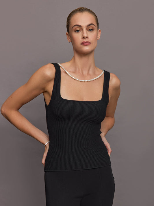 Carbon38 | Pearl Necklace Sweater Tank - Black