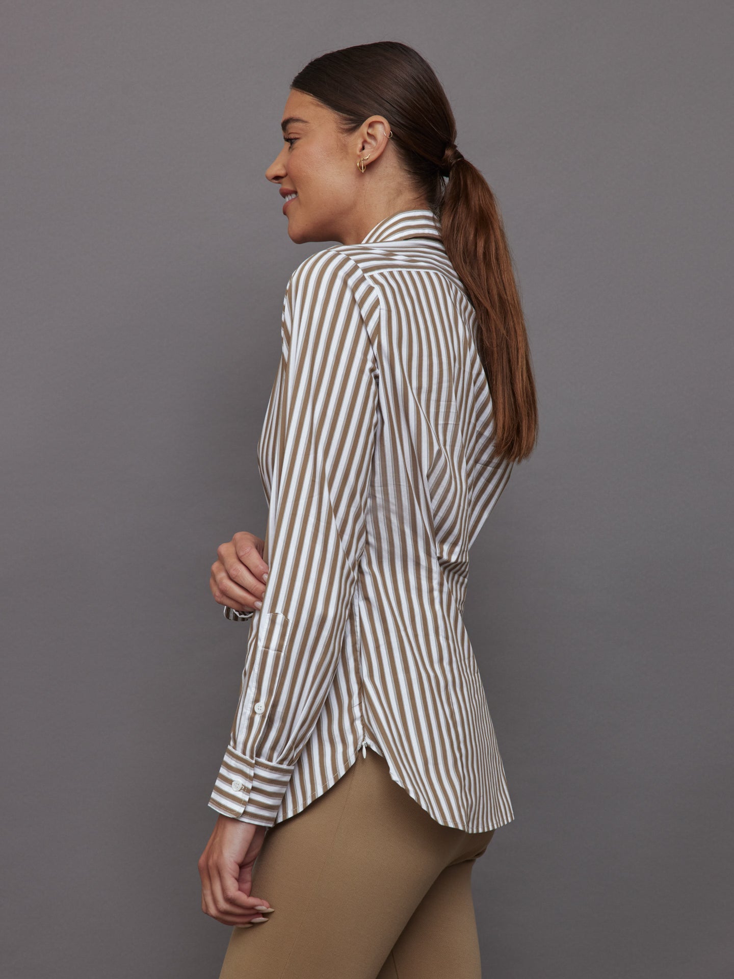 Carbon38 | Twisted Tunic Shirt - White/Tan Stripe