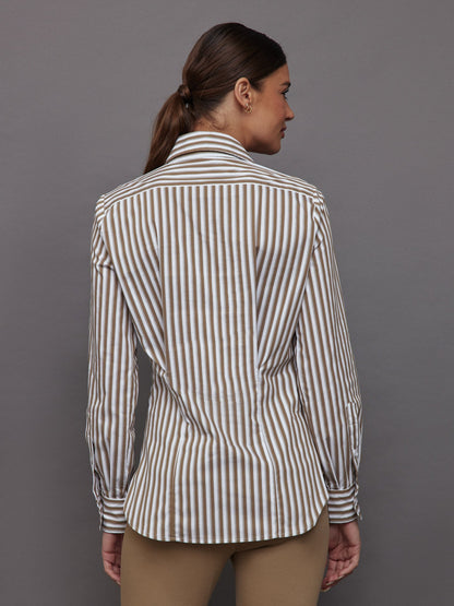 Carbon38 | Twisted Tunic Shirt - White/Tan Stripe