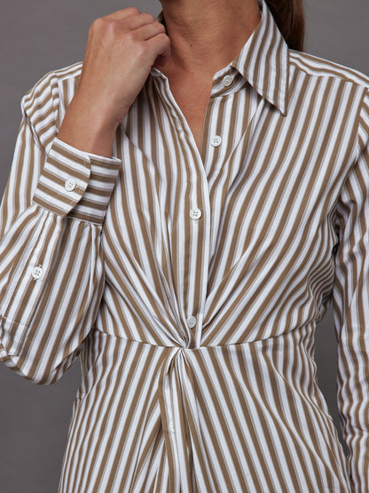 Carbon38 | Twisted Tunic Shirt - White/Tan Stripe