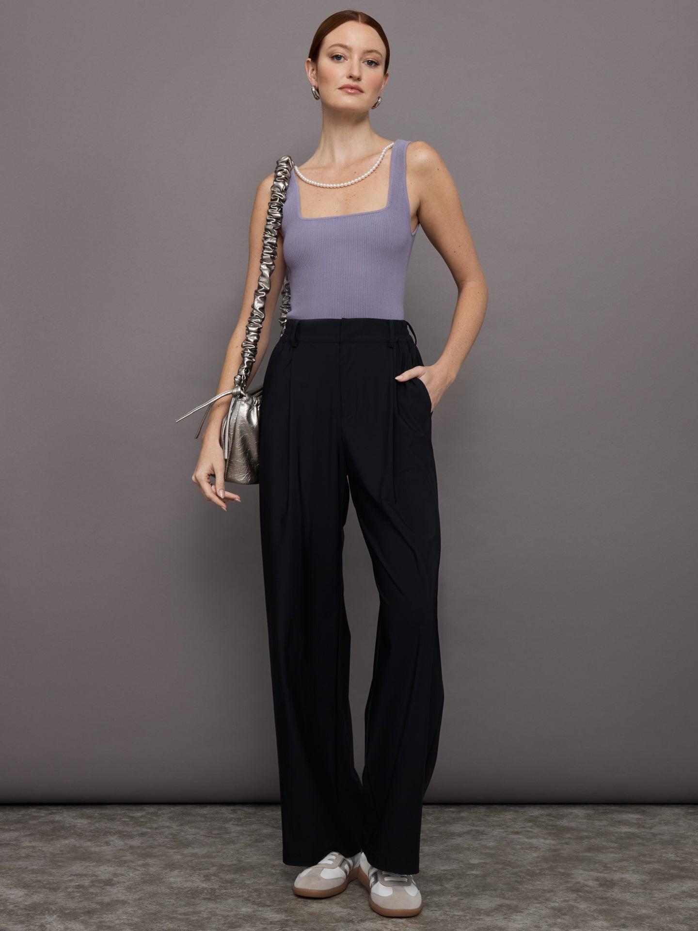 Carbon38 | Pearl Necklace Sweater Tank - Lavender Grey