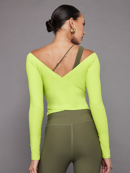 Carbon38 | Long Sleeve Wrap Top in Melt - Acid Lime