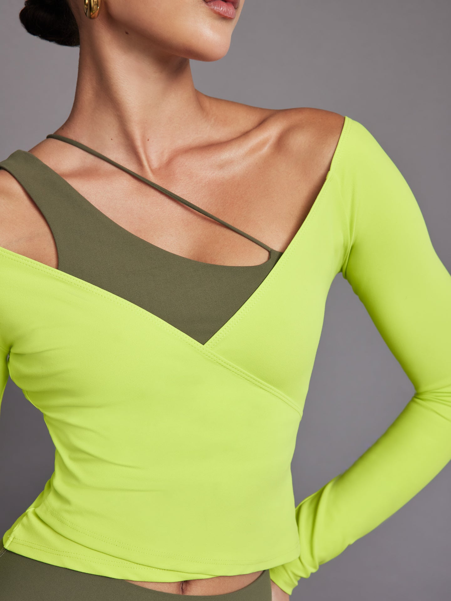 Carbon38 | Long Sleeve Wrap Top in Melt - Acid Lime