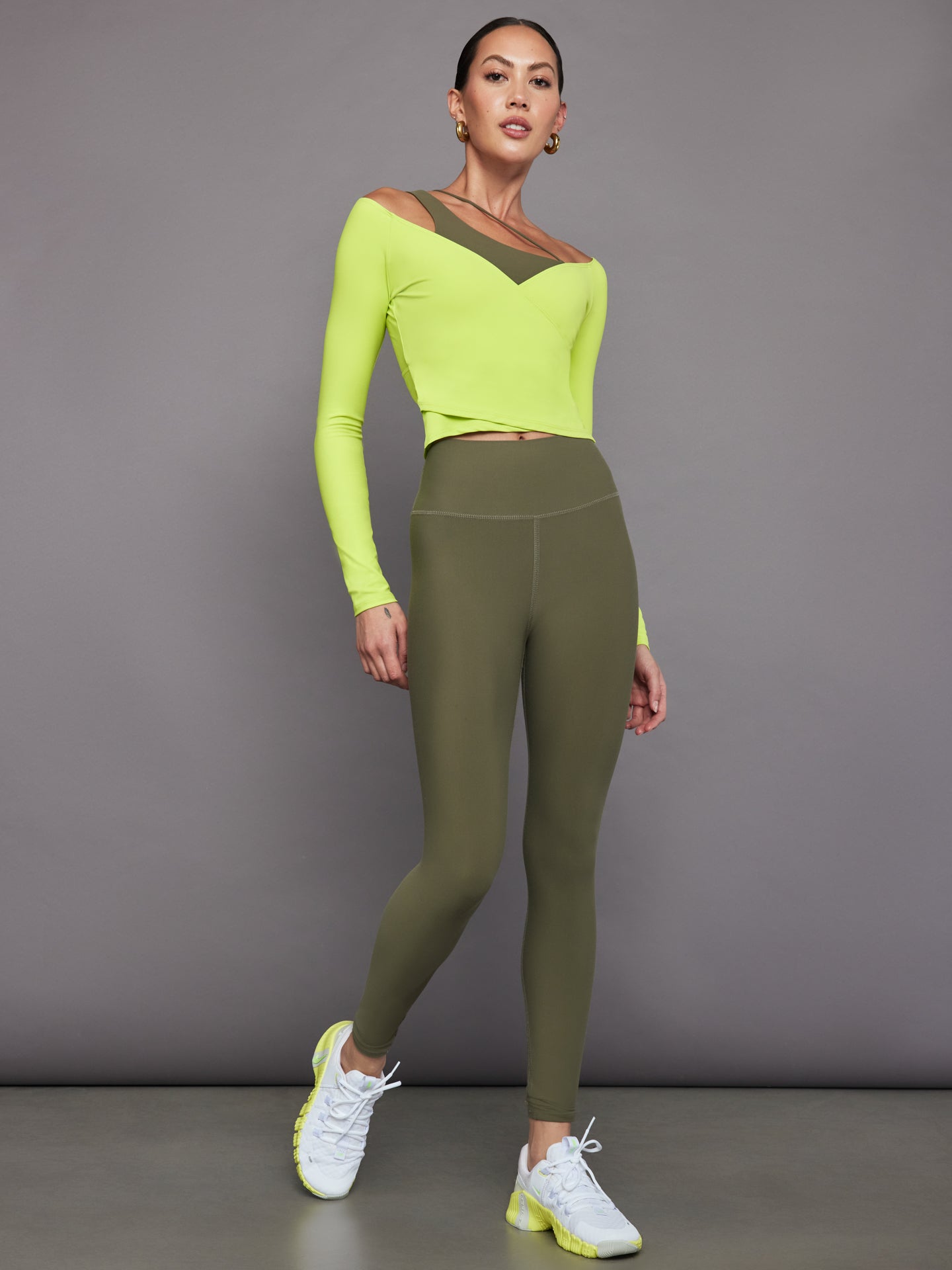 Carbon38 | Long Sleeve Wrap Top in Melt - Acid Lime