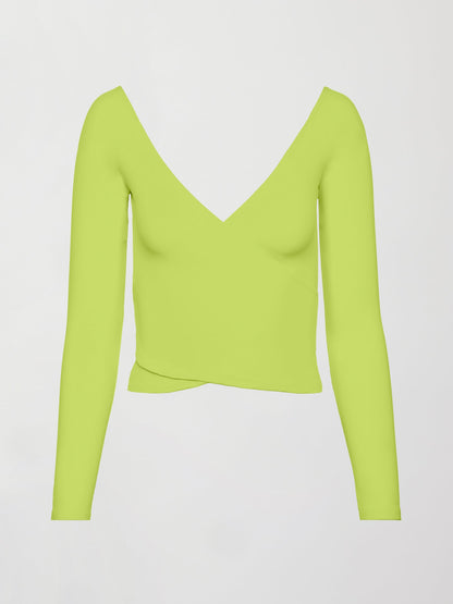 Carbon38 | Long Sleeve Wrap Top in Melt - Acid Lime