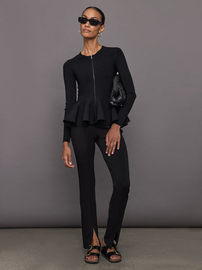 Carbon38 | Peplum Zip Up - Black