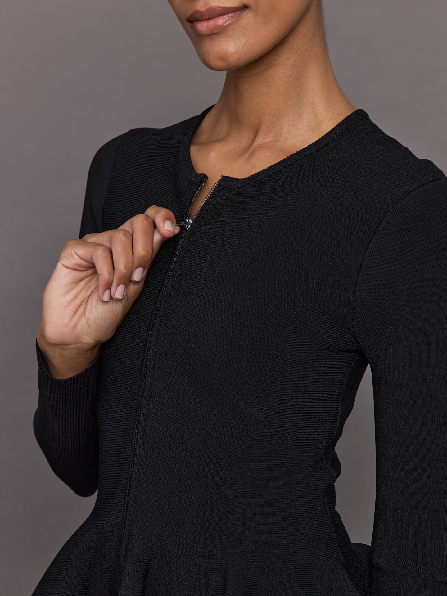 Carbon38 | Peplum Zip Up - Black