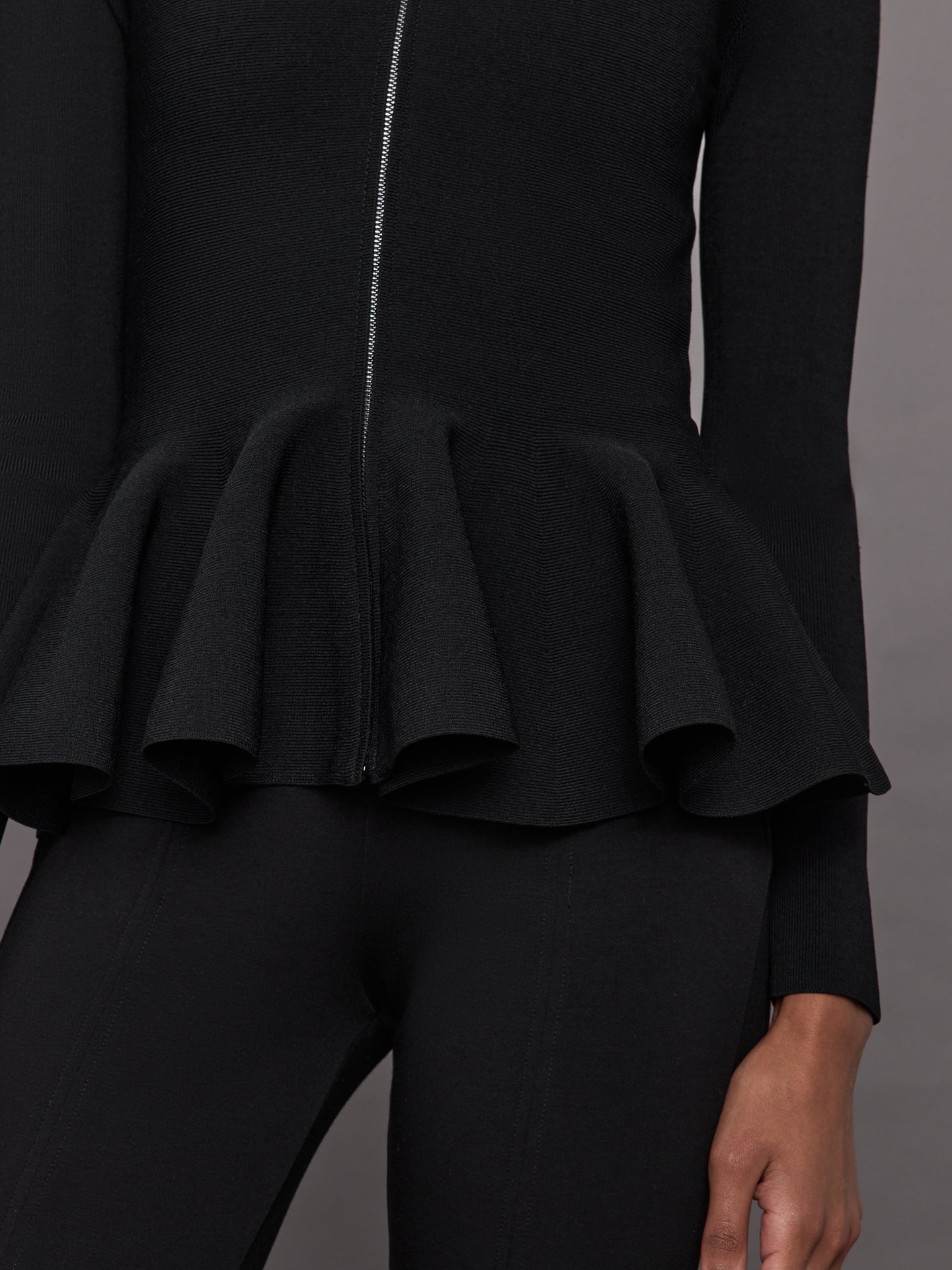 Carbon38 | Peplum Zip Up - Black