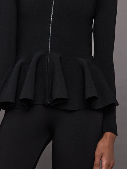 Carbon38 | Peplum Zip Up - Black