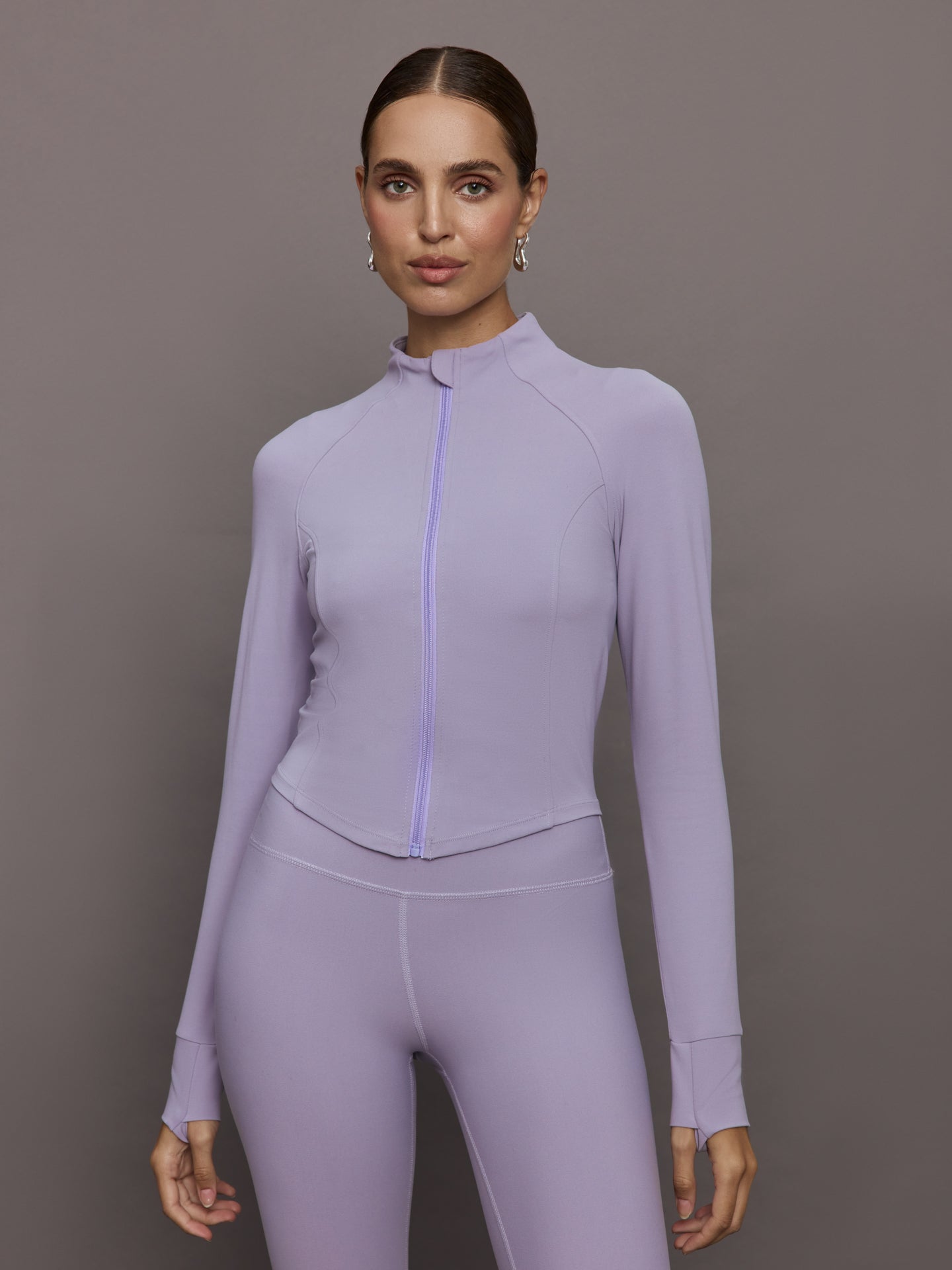 Carbon38 | Mock Neck Corset Zip Top in Melt - Lavender Grey