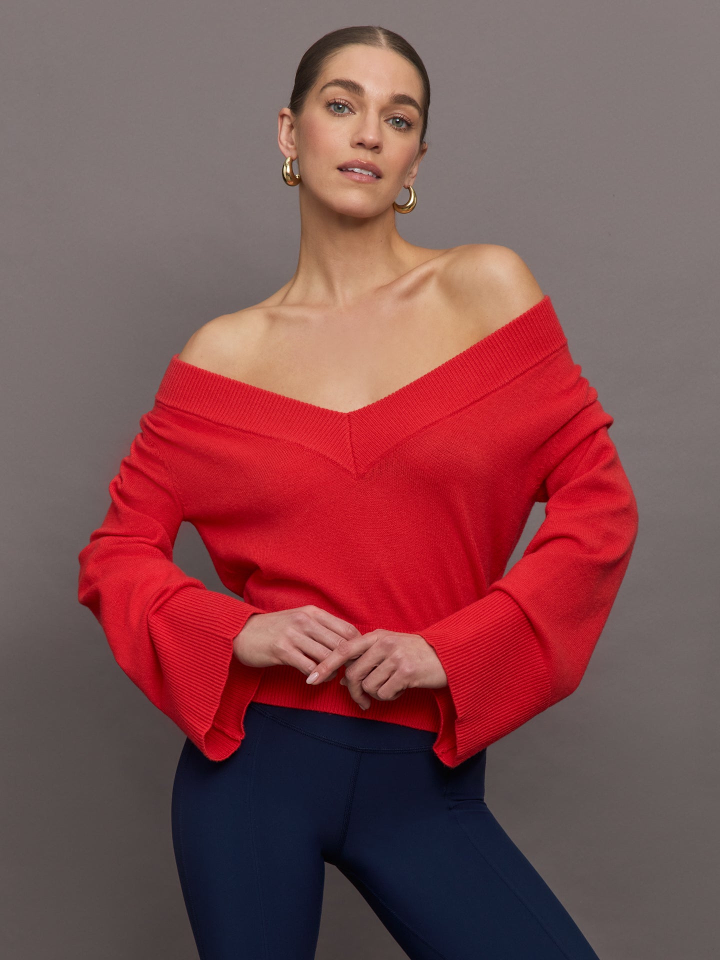 Carbon38 | Bell Sleeve Off Shoulder Sweater - Bittersweet