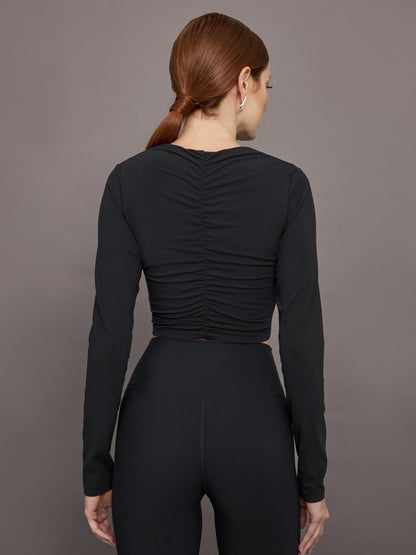 Carbon38 | Rosette Long Sleeve Top in Melt - Black w/ White Rosette
