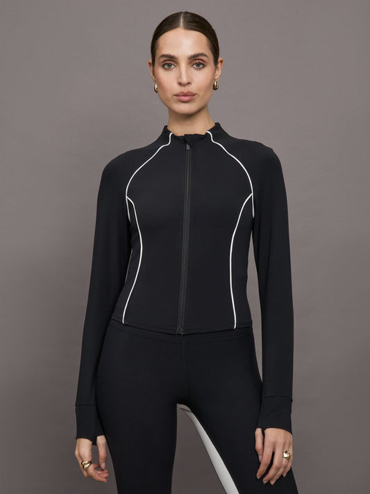 Carbon38 | Colorblock Mock Neck Corset Zip in Melt - Black/Cloud Dancer