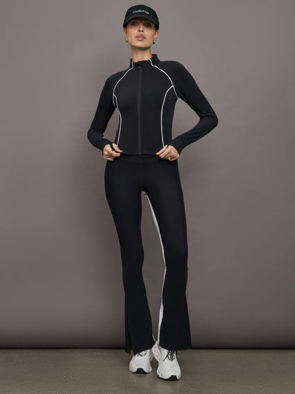Carbon38 | Colorblock Mock Neck Corset Zip in Melt - Black/Cloud Dancer