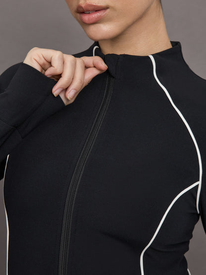 Carbon38 | Colorblock Mock Neck Corset Zip in Melt - Black/Cloud Dancer