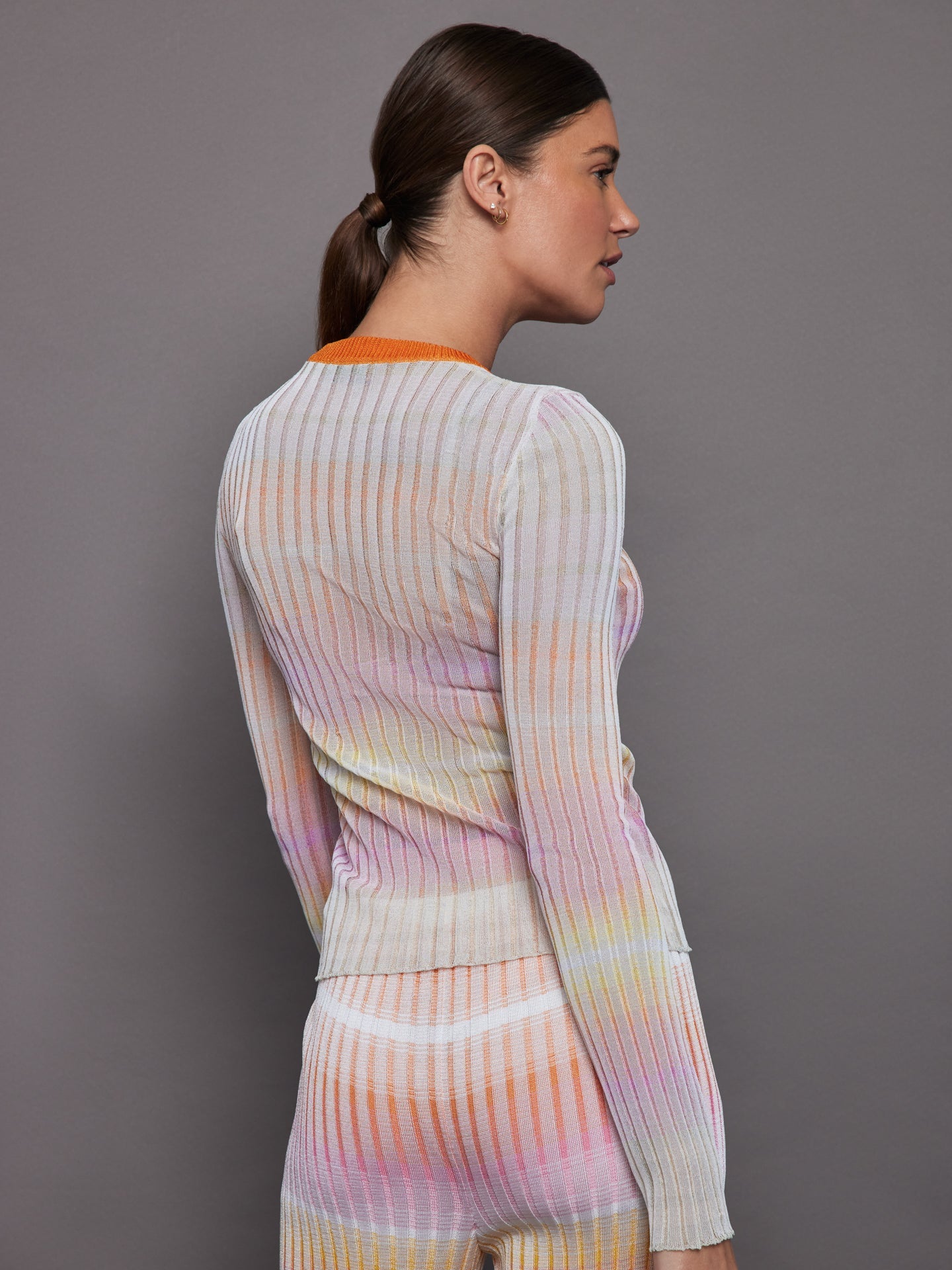 Carbon38 | Ribbed crew-neck jumper with contrasting collar - Orange / Multi