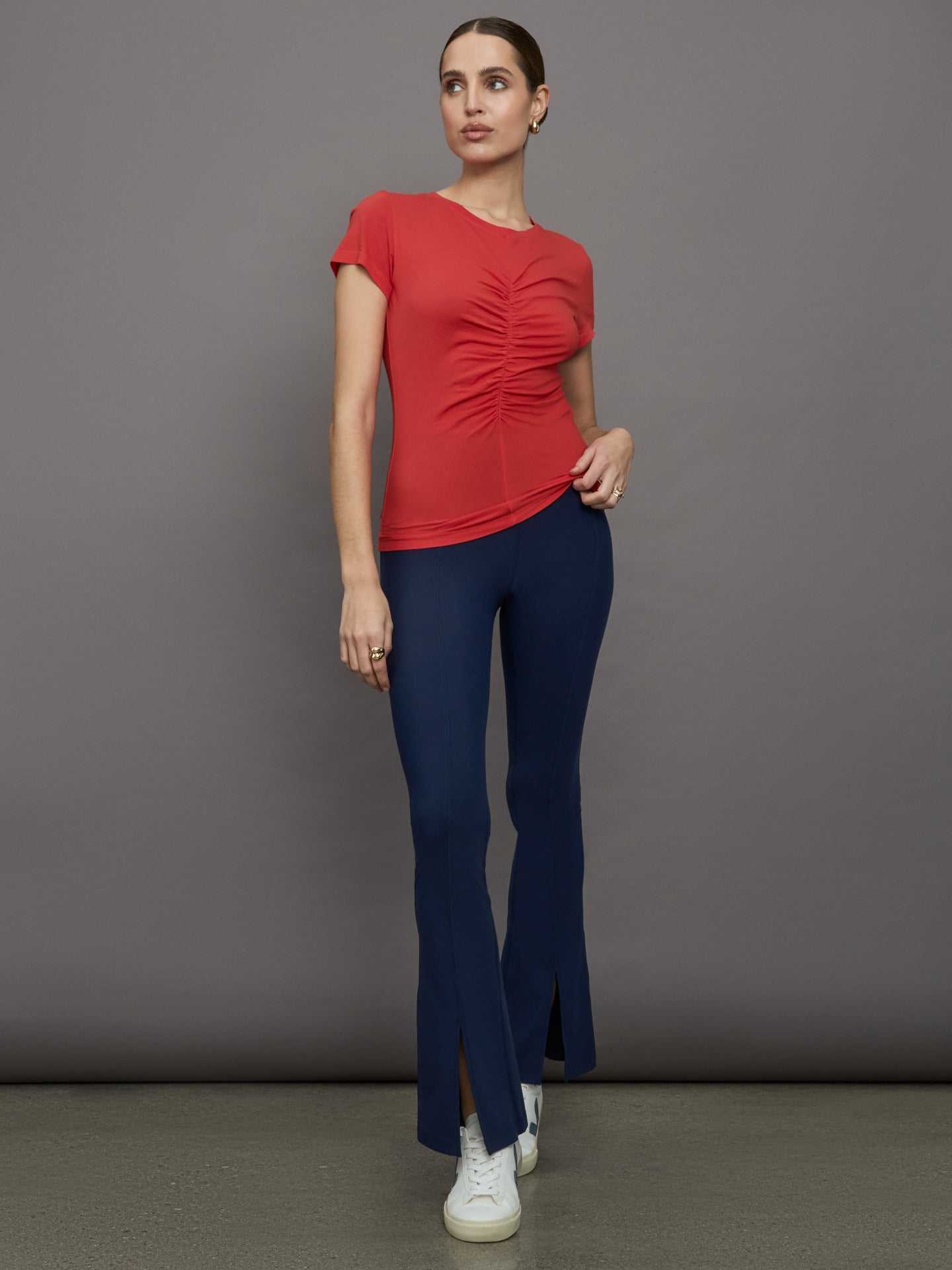Carbon38 | Short Sleeve Ruched Front Tee - Bittersweet