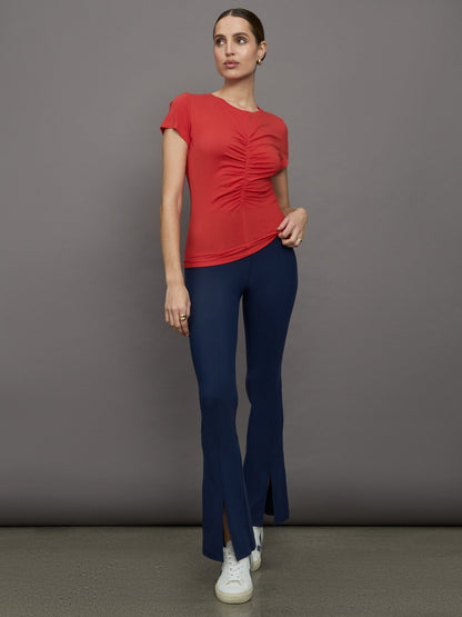 Carbon38 | Short Sleeve Ruched Front Tee - Bittersweet