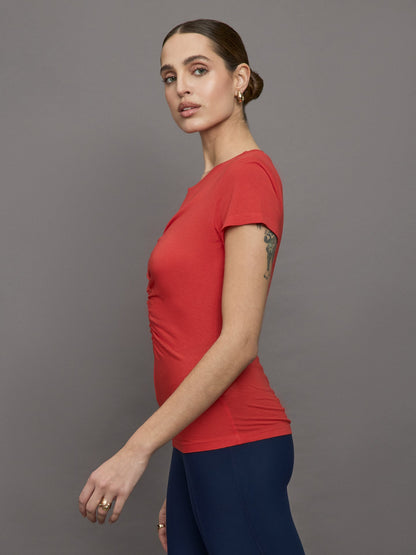 Carbon38 | Short Sleeve Ruched Front Tee - Bittersweet