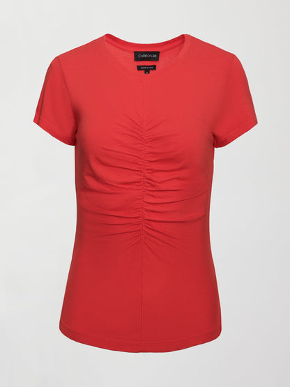 Carbon38 | Short Sleeve Ruched Front Tee - Bittersweet