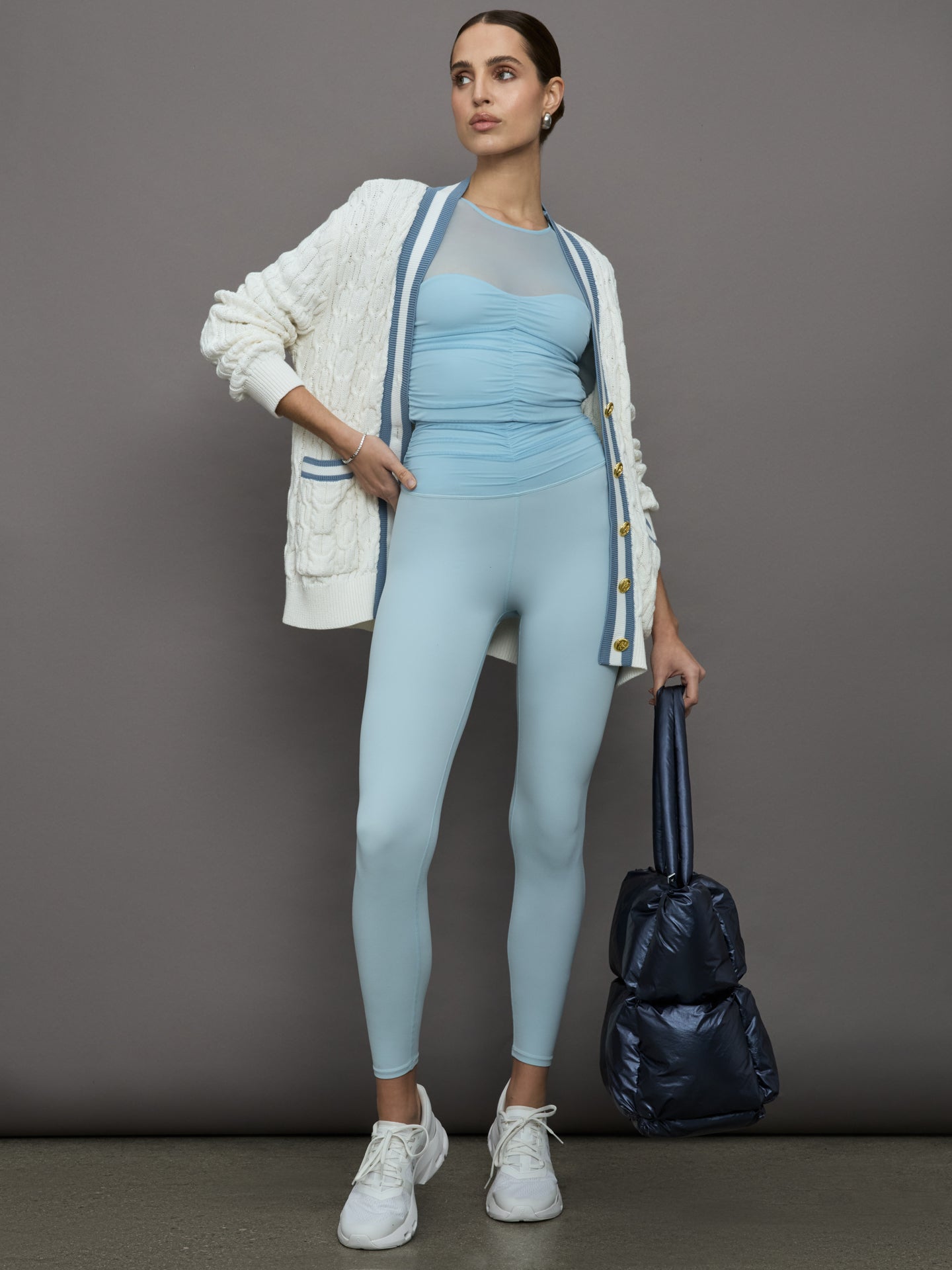 Carbon38 | Ruched Mesh Long Sleeve Top in Melt - Sky Blue