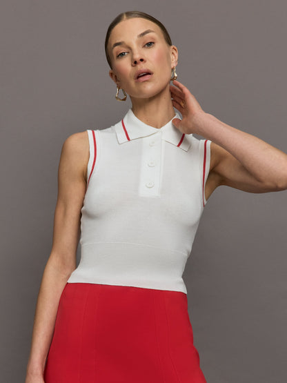 Carbon38 | Tennis Sleeveless Polo - White / Bittersweet