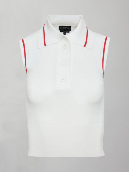 Carbon38 | Tennis Sleeveless Polo - White / Bittersweet